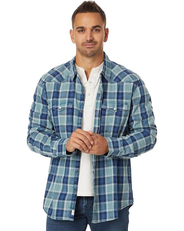 Lucky Brand Plaid Indigo Western Long Sleeve Shirt Men's