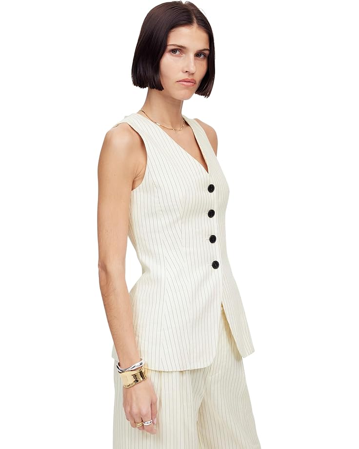 Madewell Cass Vest - Pinstripe Linen Women's Ivory Black Pinstripe