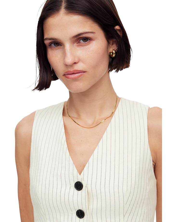 Madewell Cass Vest - Pinstripe Linen Women's Ivory Black Pinstripe