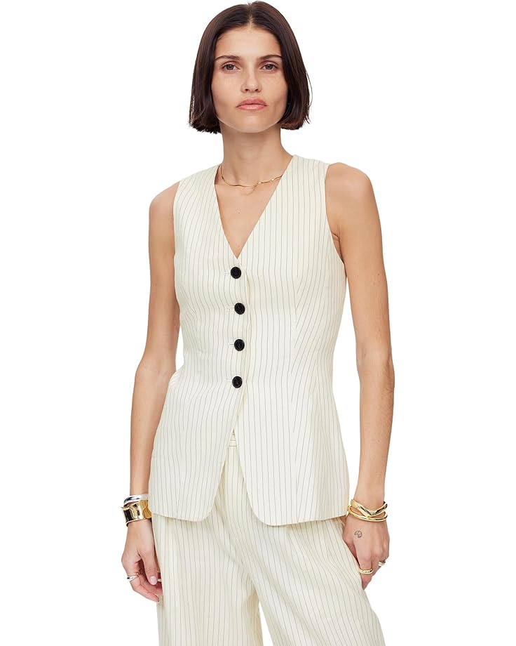 Madewell Cass Vest - Pinstripe Linen Women's Ivory Black Pinstripe