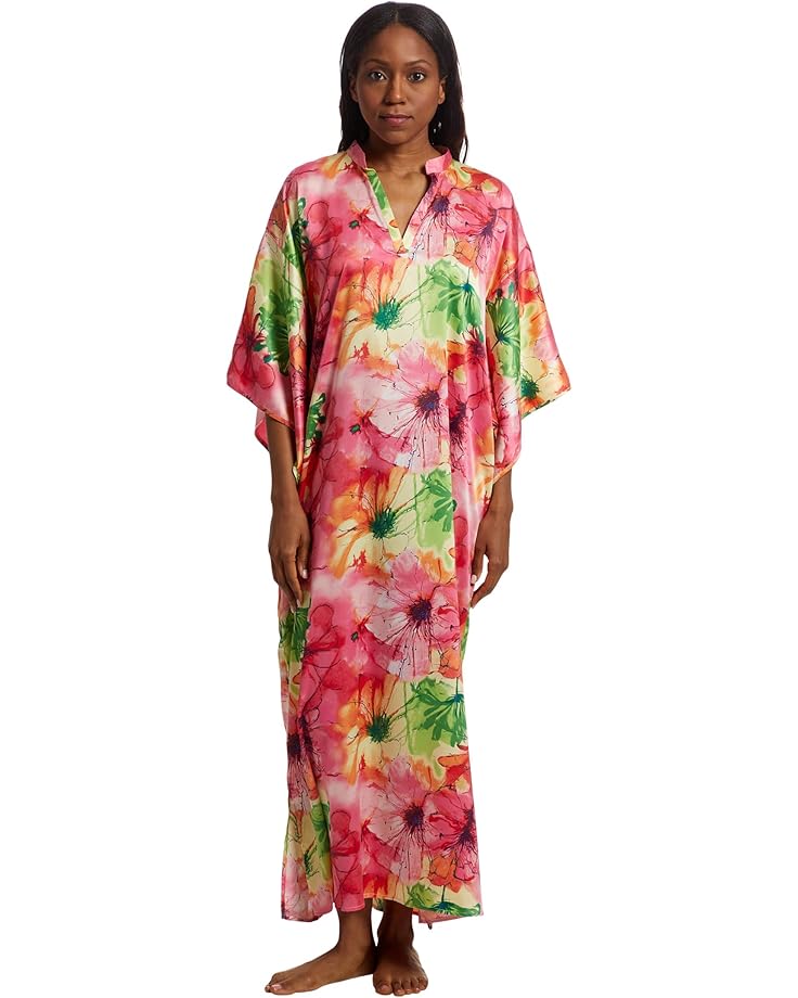 N by Natori Radiance Satin Mandarin Butterfly Caftan Women's
