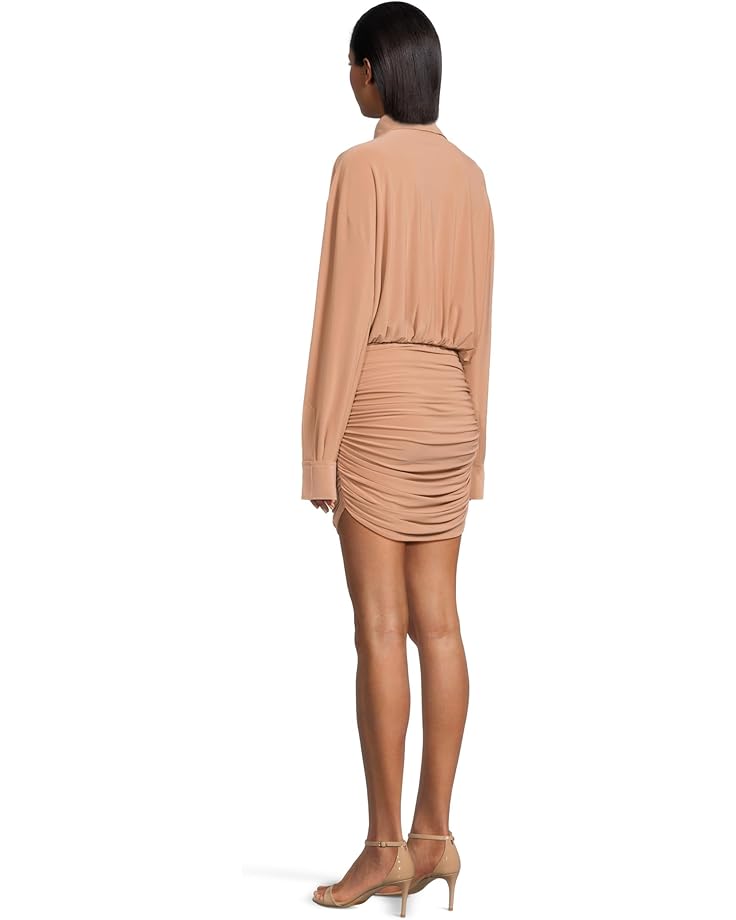 Norma Kamali Oversized Boyfriend NK Shirt Shirred Bottom Mini Dress Women's Cappuccino