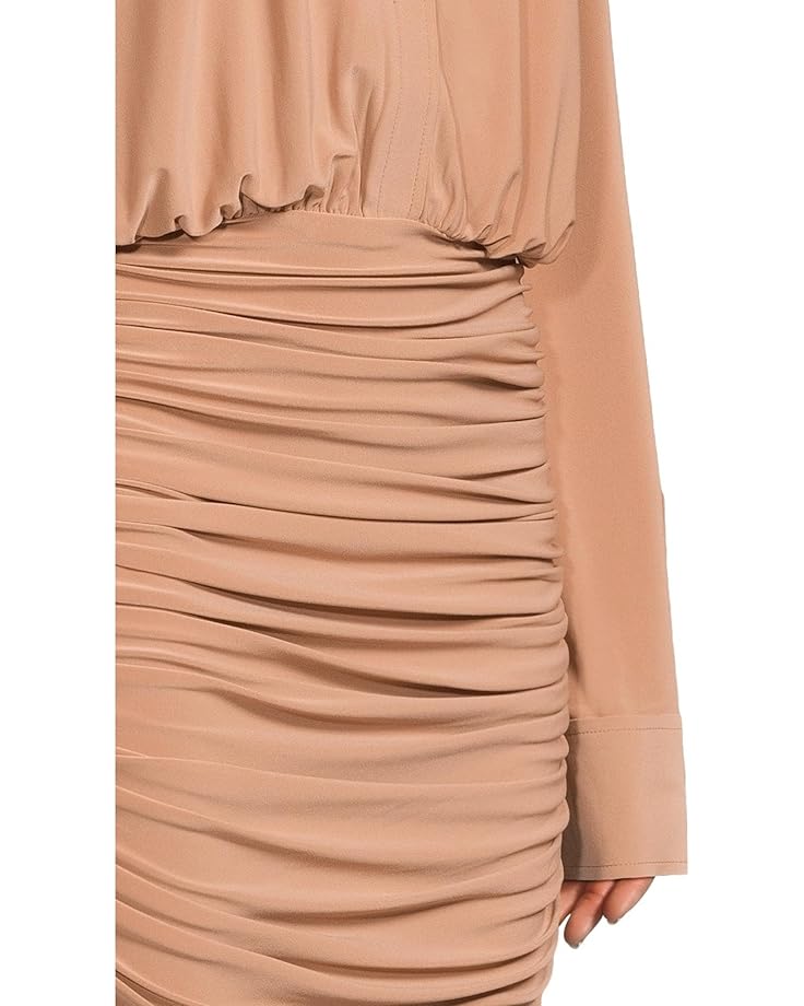 Norma Kamali Oversized Boyfriend NK Shirt Shirred Bottom Mini Dress Women's Cappuccino