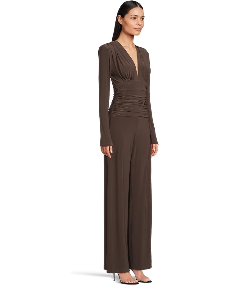 6pm Norma Kamali V Neck Long Sleeve Shirred Waist Jumpsuit W/ Shoulder Pads Women's