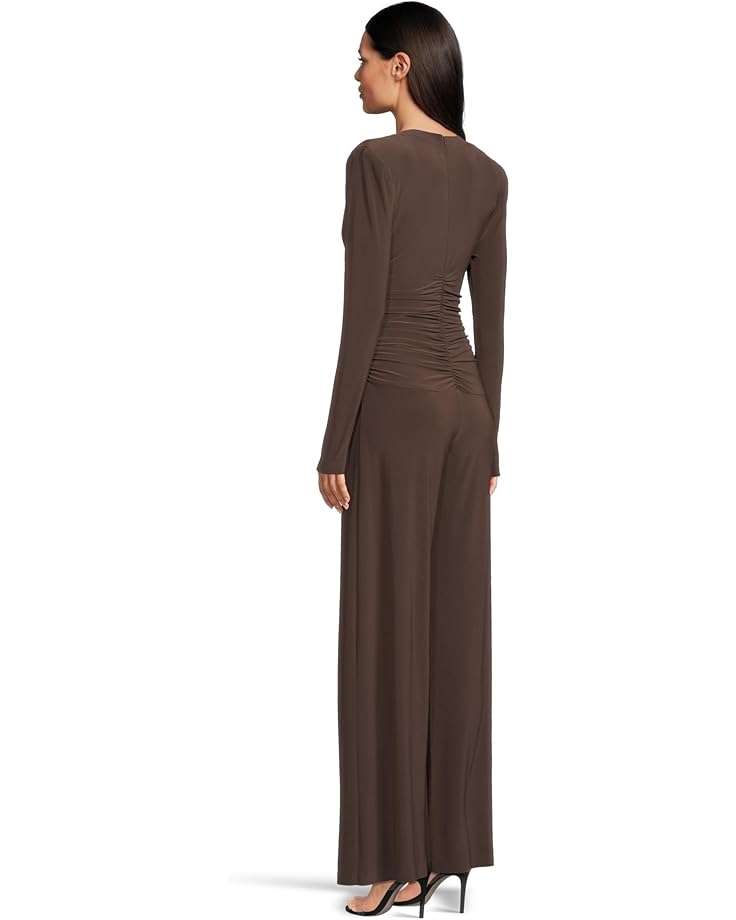 6pm Norma Kamali V Neck Long Sleeve Shirred Waist Jumpsuit W/ Shoulder Pads Women's