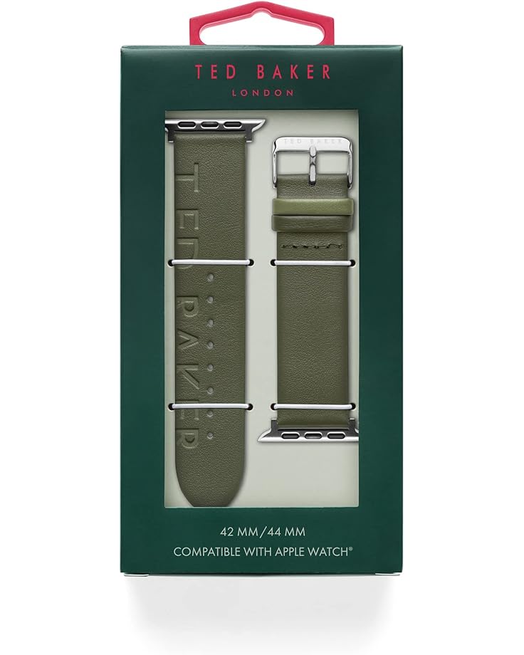 6pm Ted Baker "Ted" Engraved Leather Light Green Keeper Smartwatch Band Compatible With Apple Watch Strap 42mm 44mm