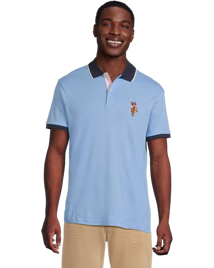 6pm U.S. POLO ASSN. Short Sleeve Slim Fit Multicolor Pony Interlock Polo Shirt Men's