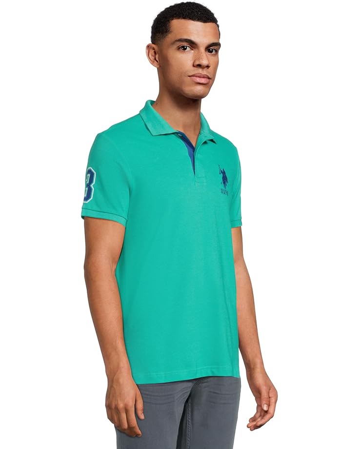 U.S. POLO ASSN. Slim Fit Big Horse Polo With Stripe Collar Men's