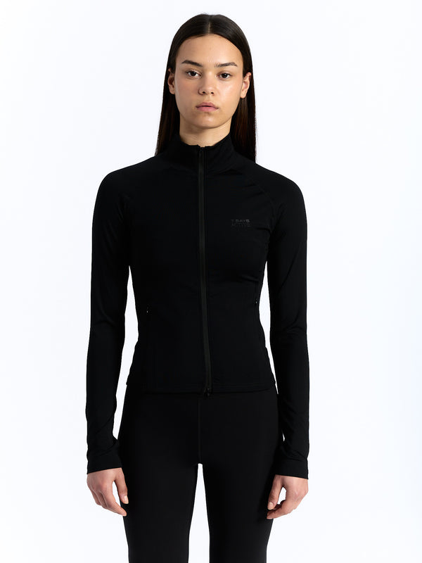 7 Days Active Womens Full Zip Blouse Tops Black