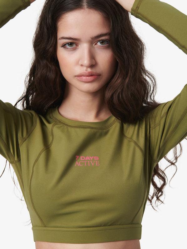 7 Days Active Cropped Longs Sleeve Top T-shirt L/S Capulet Olive
