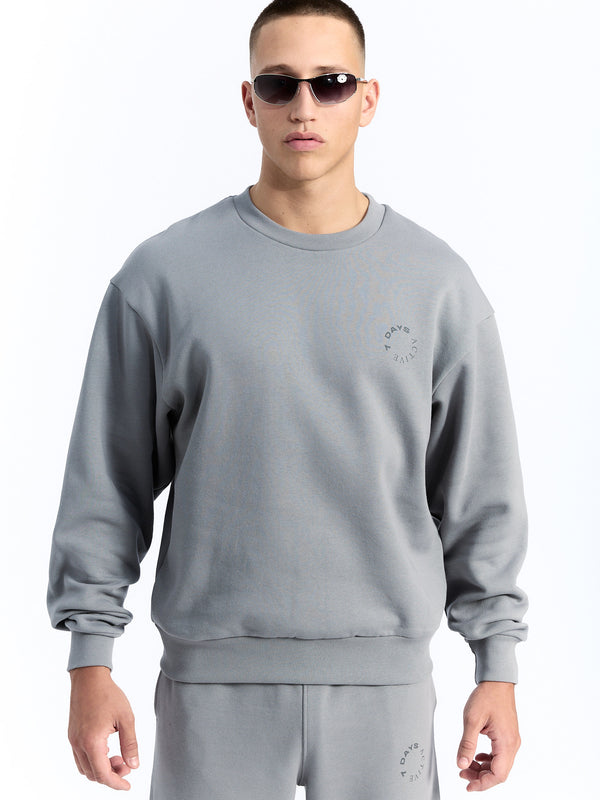 7 Days Active Organic Crewneck Sweatshirts Sharkskin