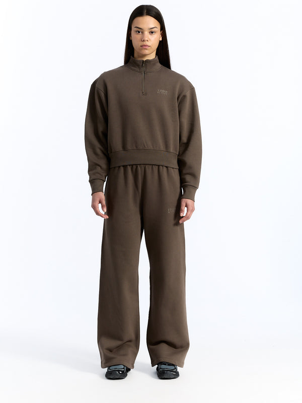 7 Days Active Organic Fitted Half Zip Sweatshirts Major Brown