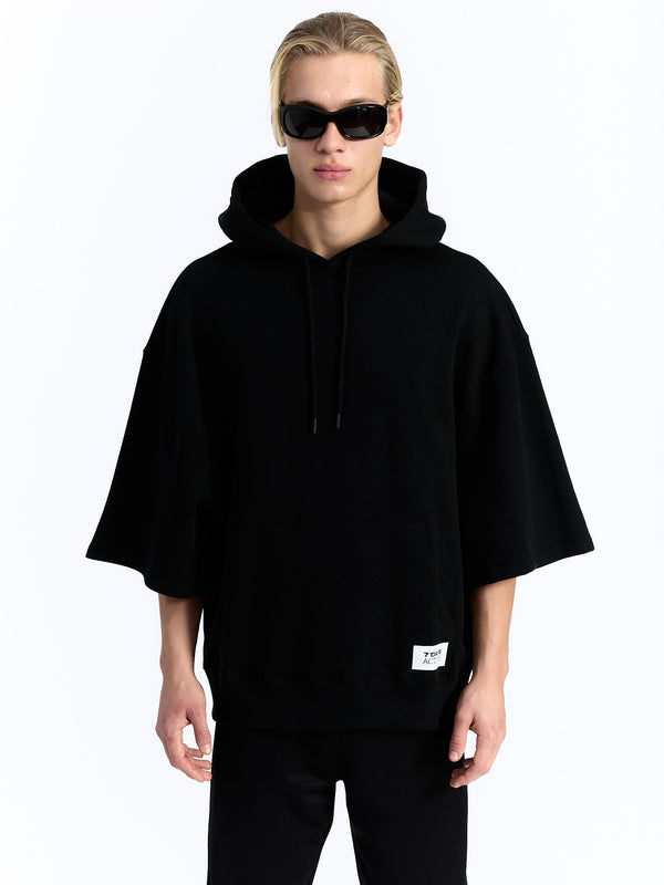 7 Days Active Organic Short Sleeve Hoodie Sweatshirts Black