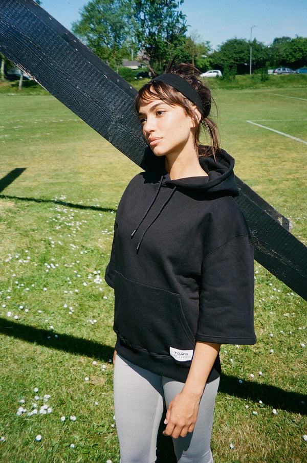 7 days active Organic Short Sleeve Hoodie Sweatshirts Black