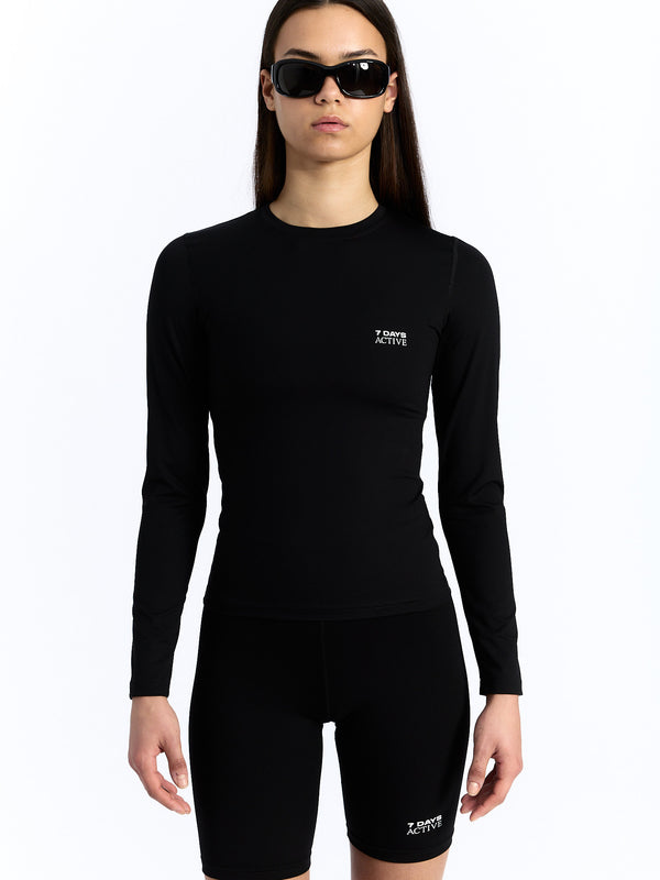 7 Days Active Womens Long Sleeve Training Tee T-shirt L/S Black