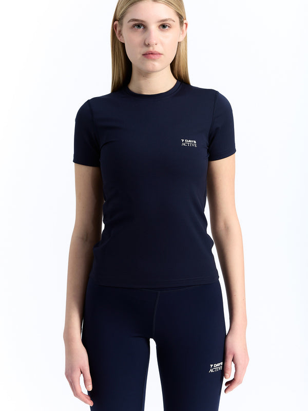 7 Days Active Womens Short Sleeve Training Tee T-shirt S/S Navy
