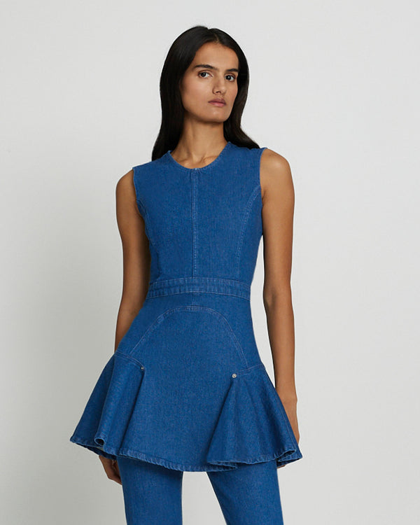 7 For All Mankind Denim Flounce Mini Dress Dresses