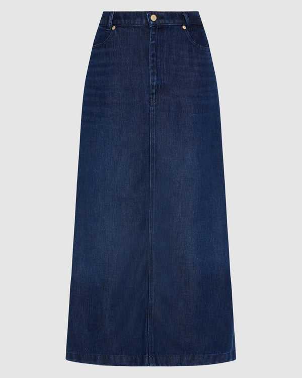 7 for all mankind Denim Lustre Midi Skirt Skirts