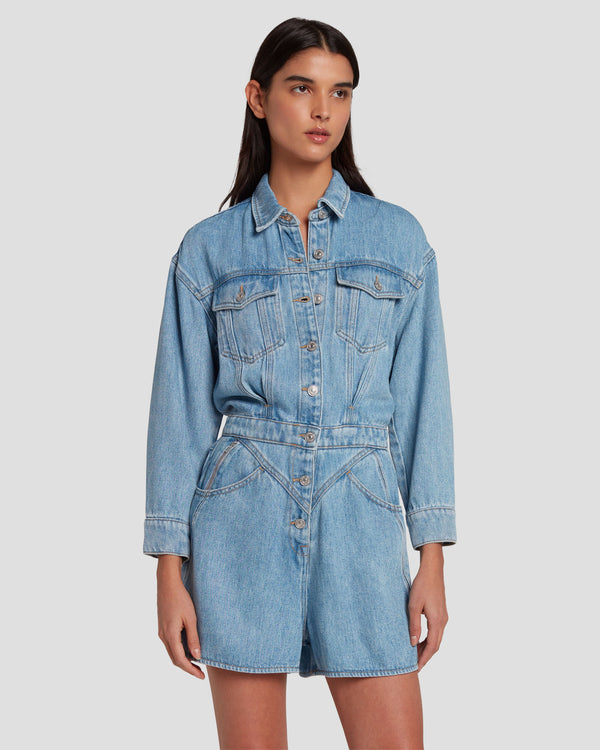 7 For All Mankind Denim Lustre Shortall Jumpsuits