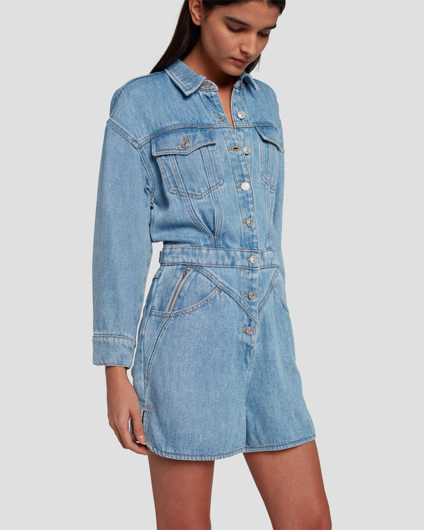 7 For All Mankind Denim Lustre Shortall Jumpsuits