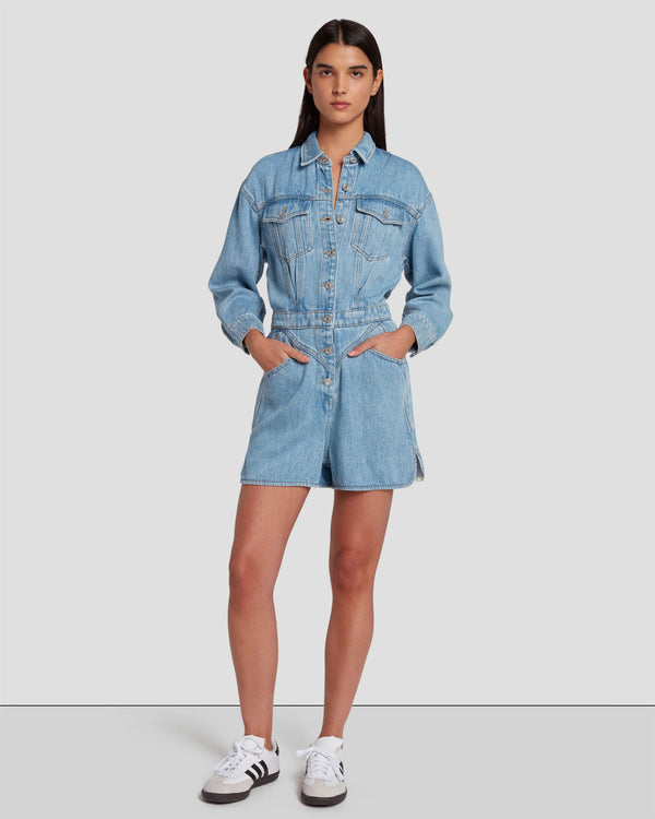 7 for all mankind Denim Lustre Shortall Jumpsuits