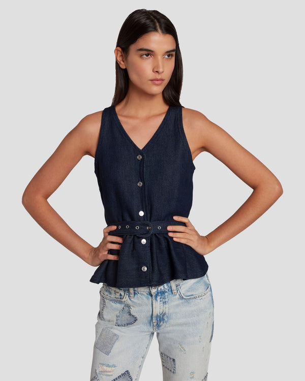 7 For All Mankind Denim Lustre Tailored Vest Tops
