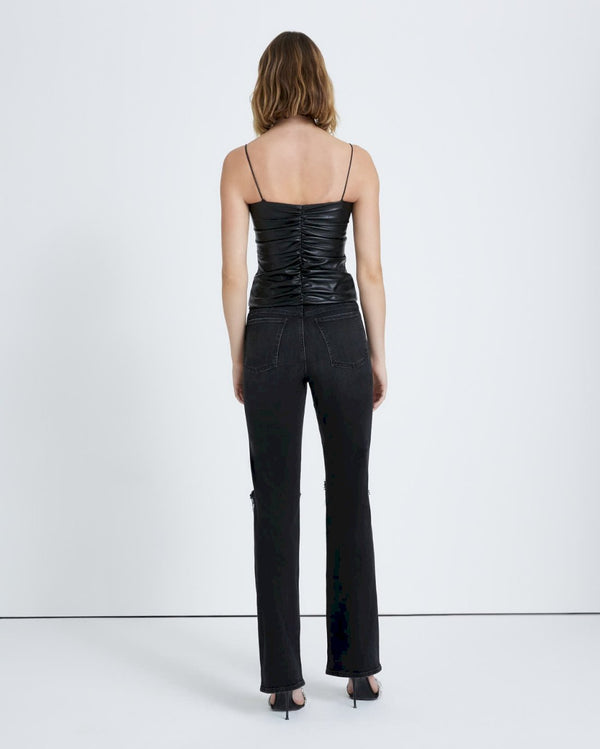 7 For All Mankind Faux Leather Ruched Cami Tops