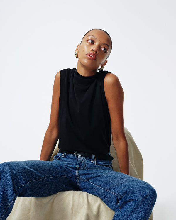 7 For All Mankind High Neck Draped Top Tops