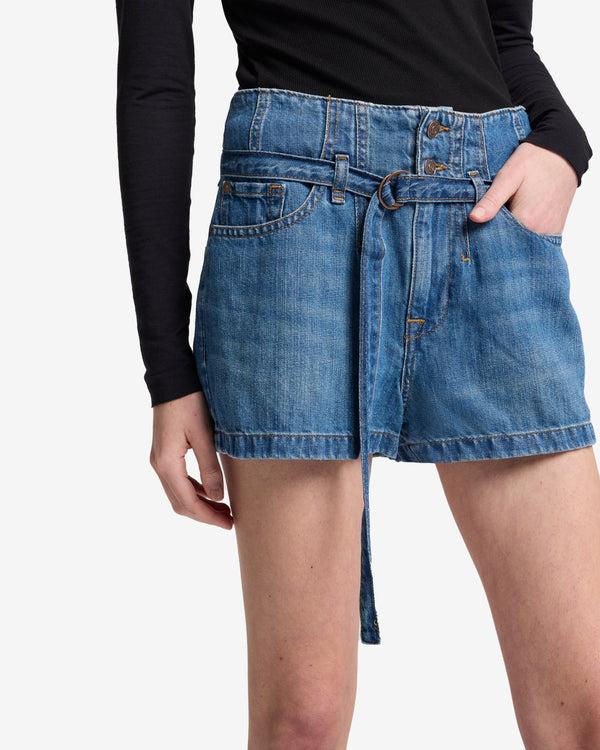 7 For All Mankind Indigo Linen Belted Short Shorts