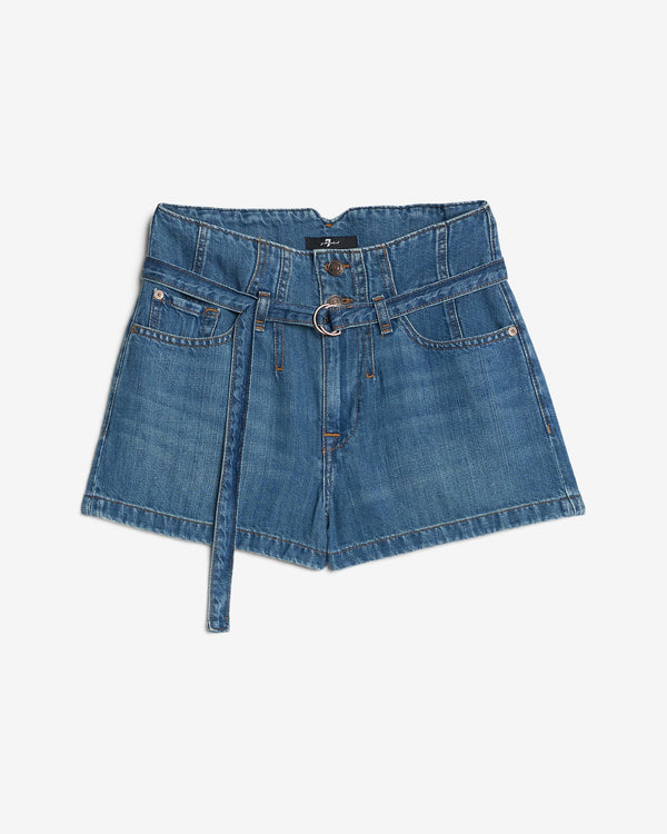 7 for all mankind Indigo Linen Belted Short Shorts