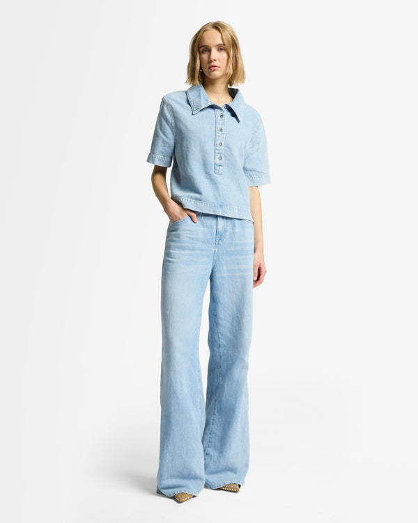 7 For All Mankind Indigo Linen Polo Tops