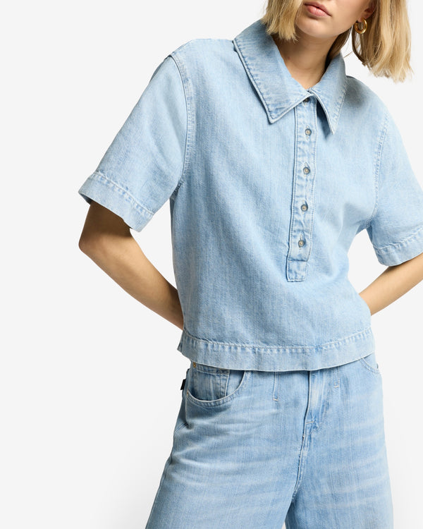 7 For All Mankind Indigo Linen Polo Tops