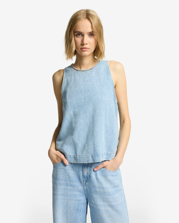 7 For All Mankind Indigo Linen Sleeveless Top Tops
