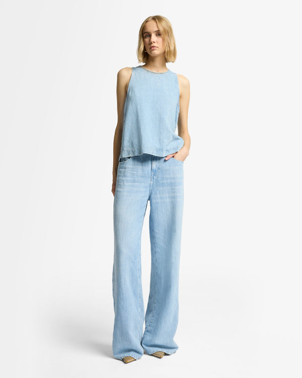 7 For All Mankind Indigo Linen Sleeveless Top Tops