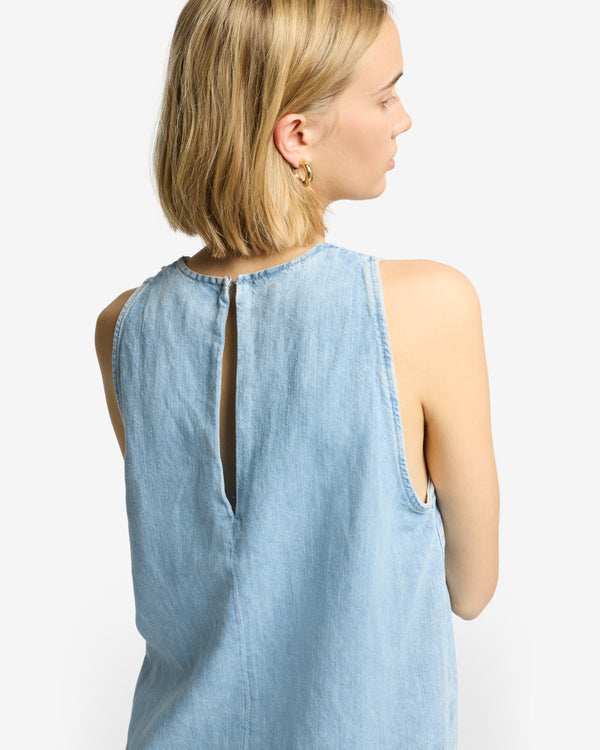 7 For All Mankind Indigo Linen Sleeveless Top Tops
