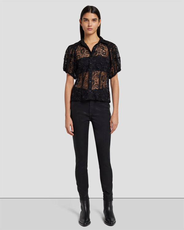 7 For All Mankind Lace Puff Sheer Blouse Tops