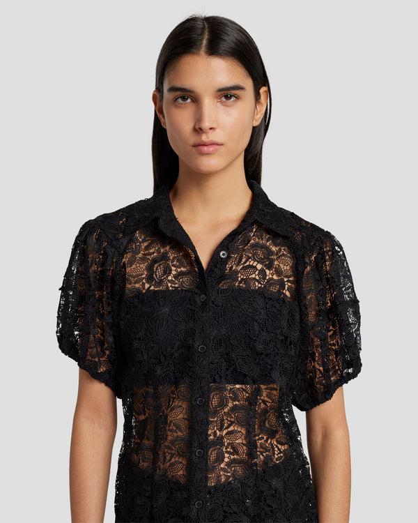 7 For All Mankind Lace Puff Sheer Blouse Tops