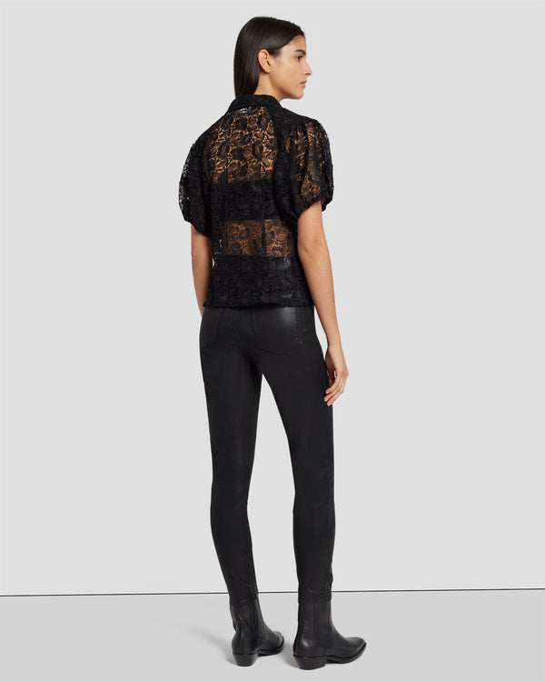 7 For All Mankind Lace Puff Sheer Blouse Tops