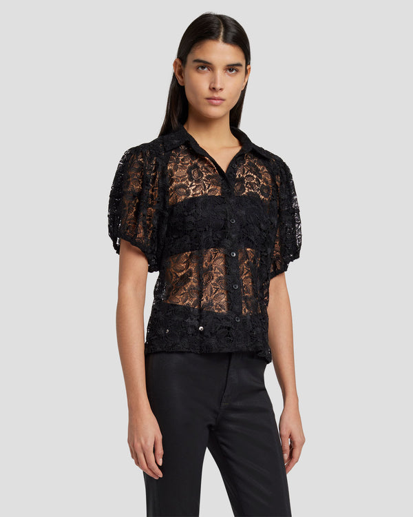 7 for all mankind Lace Puff Sheer Blouse Tops
