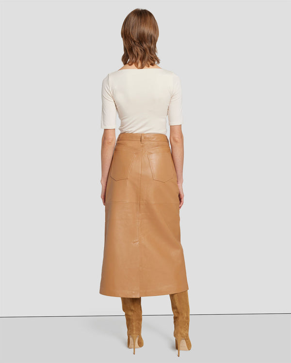 7 For All Mankind Leather Midi Skirt Skirts