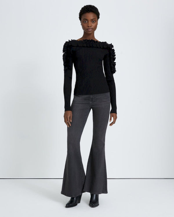 7 For All Mankind Long Sleeve Ruffle Top Tops