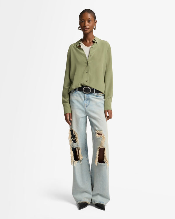 7 For All Mankind Long Sleeve Silk Blouse Tops