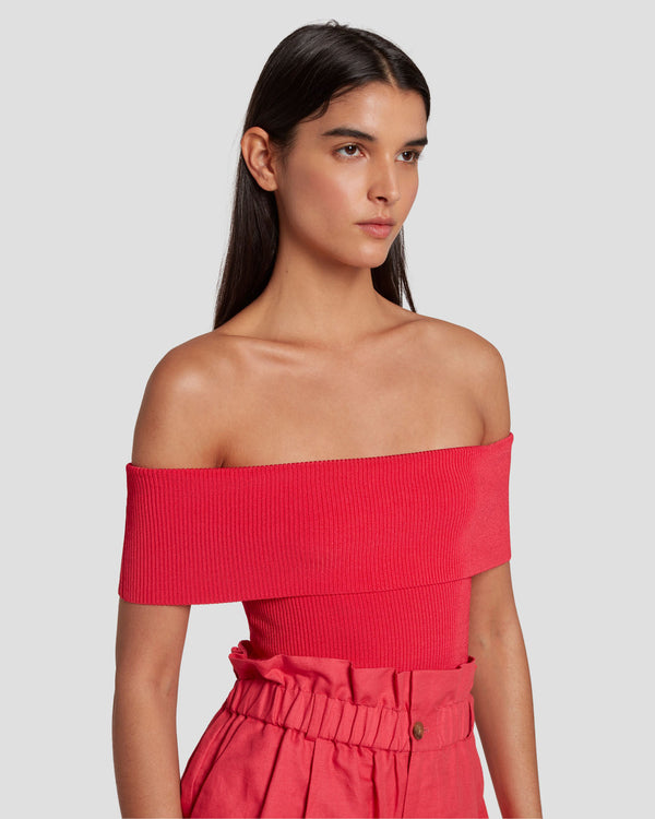 7 For All Mankind Off The Shoulder Ribbed Top Tops
