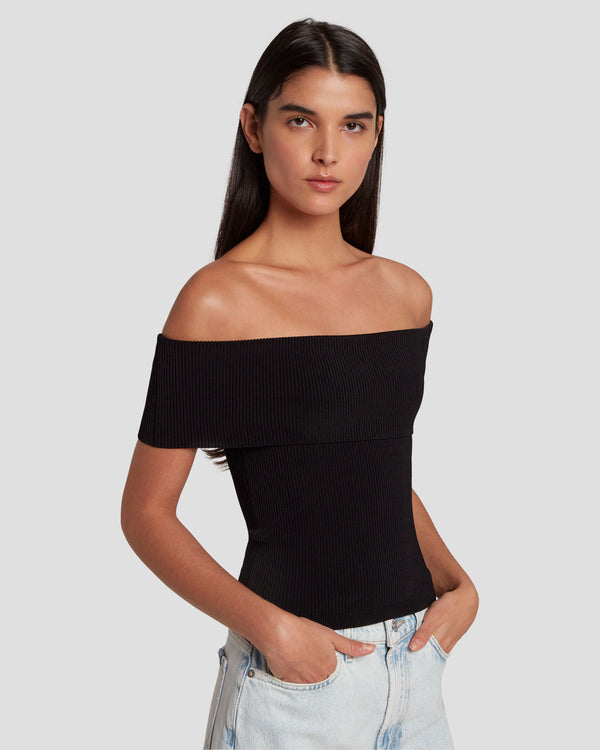 7 For All Mankind Off The Shoulder Ribbed Top Tops