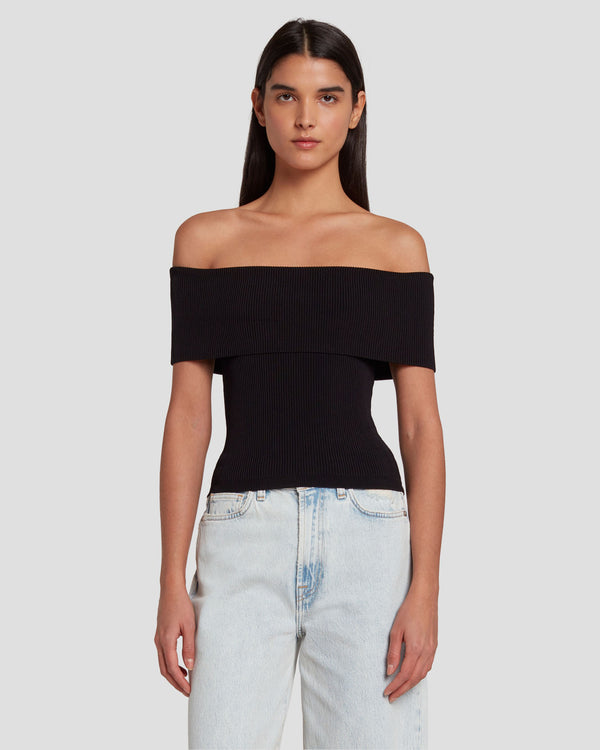 7 for all mankind Off The Shoulder Ribbed Top Tops
