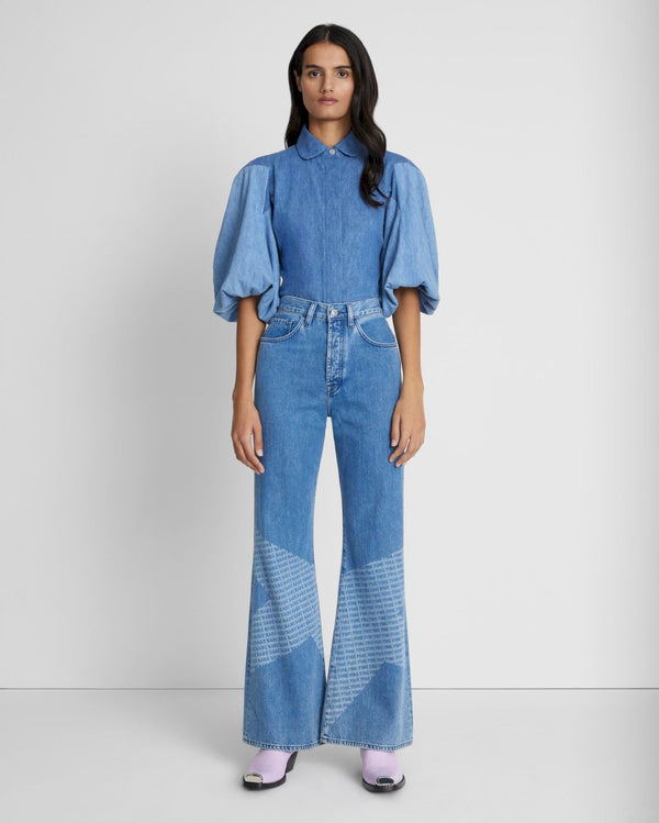 7 For All Mankind Puff Sleeve Denim Top Tops