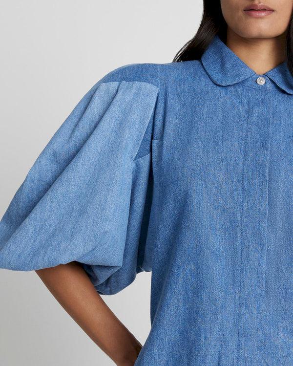 7 For All Mankind Puff Sleeve Denim Top Tops