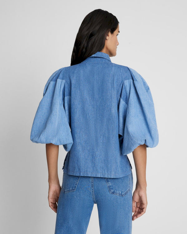 7 For All Mankind Puff Sleeve Denim Top Tops