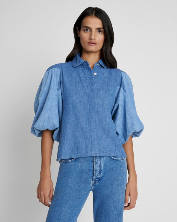 7 for all mankind Puff Sleeve Denim Top Tops