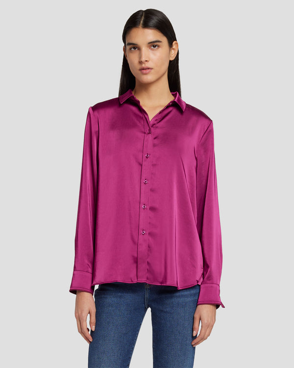 7 For All Mankind Satin Button Up Shirt Tops